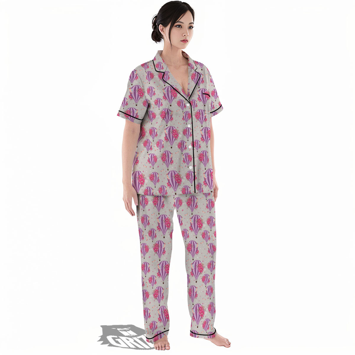 Hot Air Balloon Floral Print Pattern Women's Pajamas Set-grizzshop
