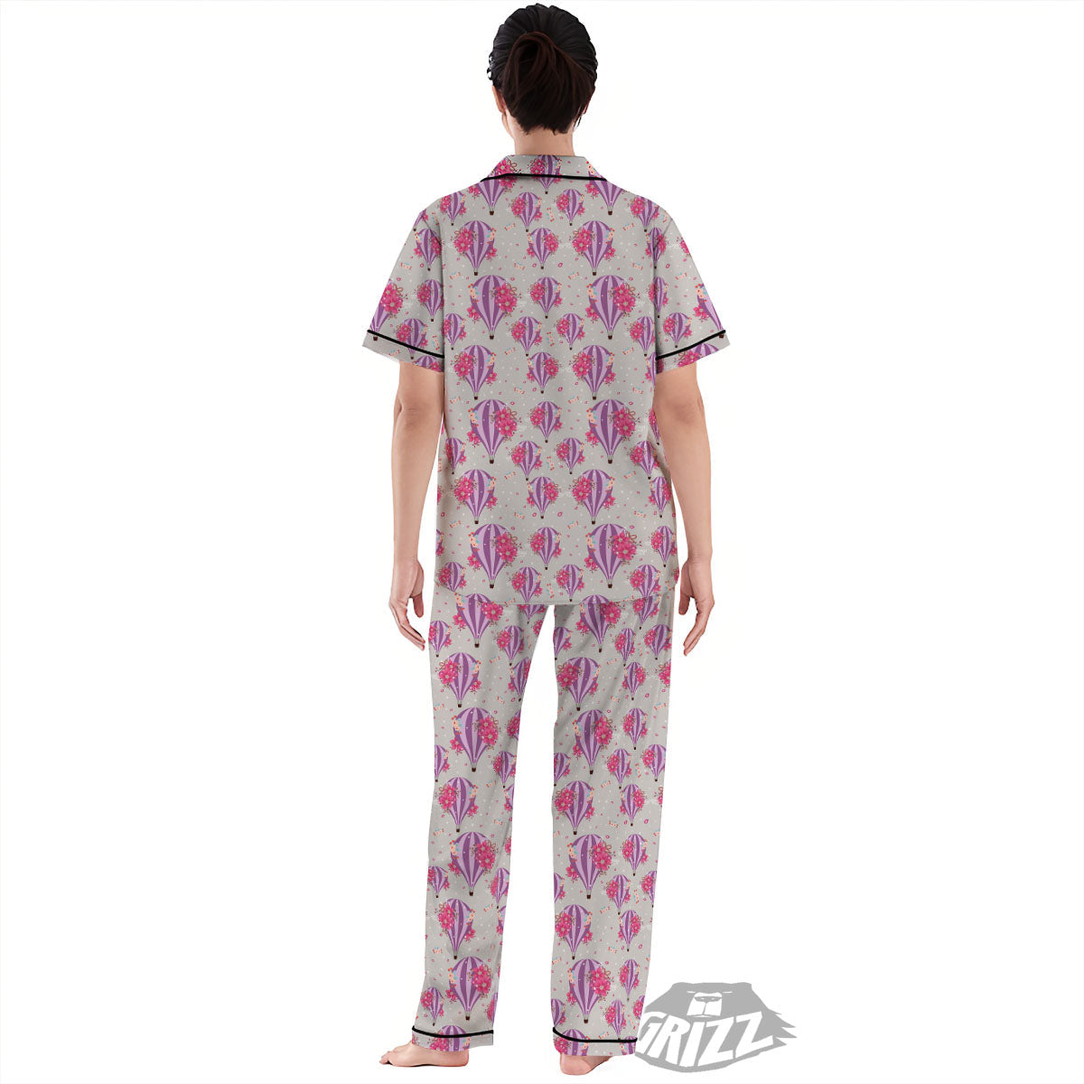 Hot Air Balloon Floral Print Pattern Women's Pajamas Set-grizzshop