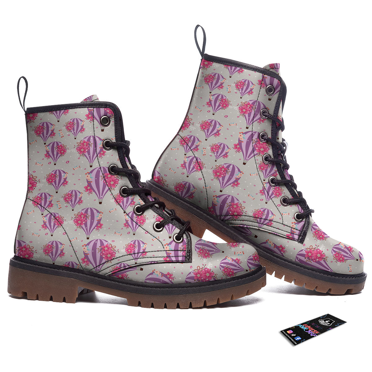 Hot Air Balloon Floral Print Pattern Work Boots-grizzshop