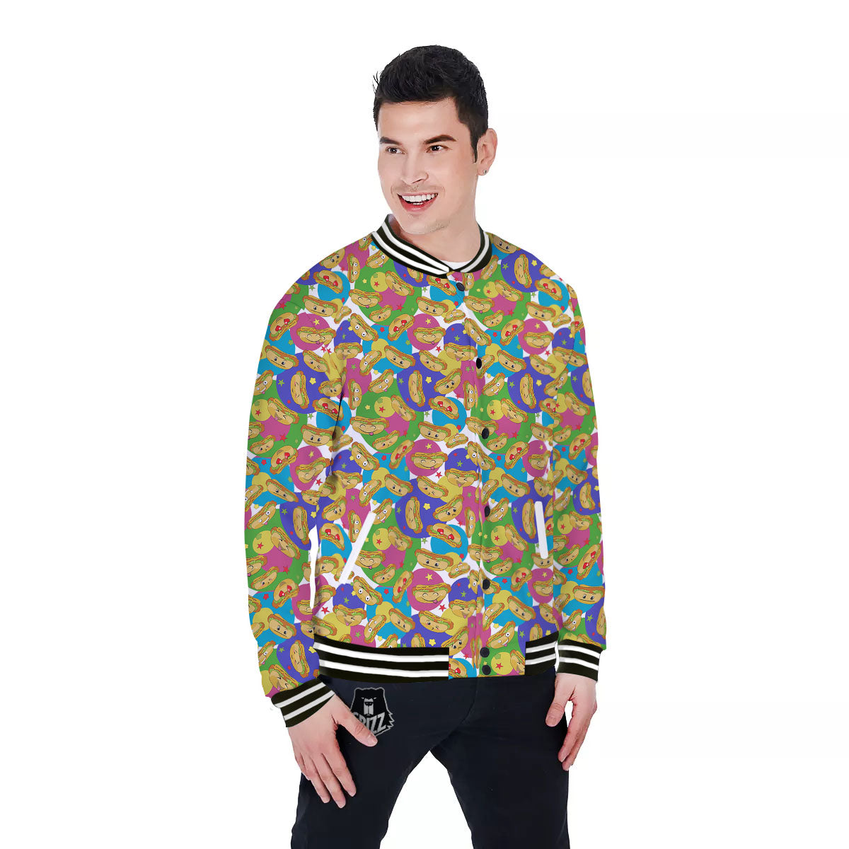 Hot Dog Colorful Print Pattern Baseball Jacket-grizzshop