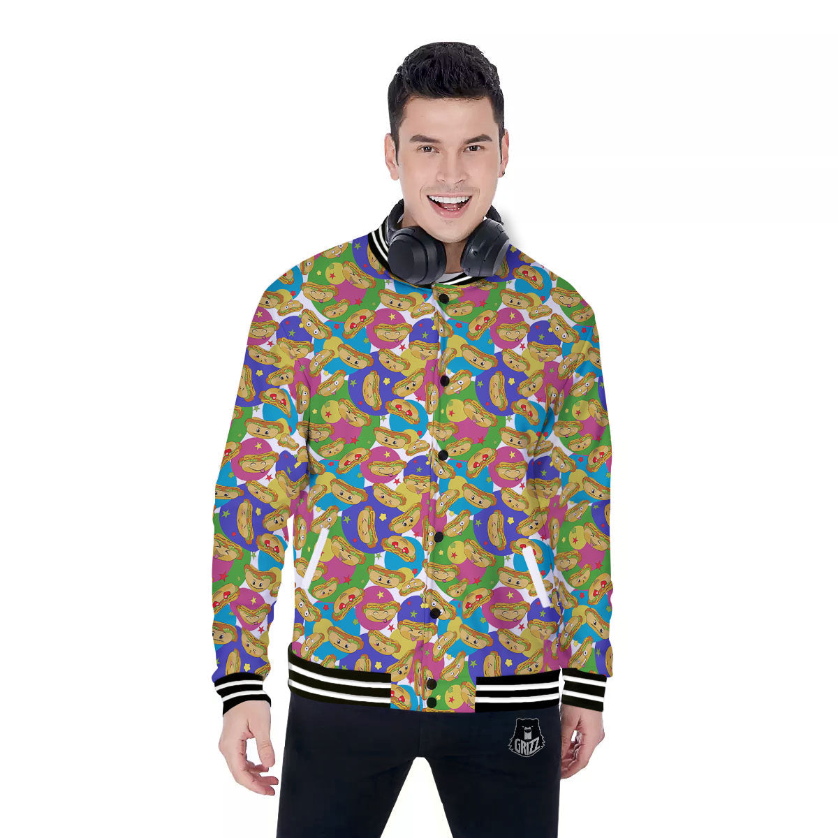 Hot Dog Colorful Print Pattern Baseball Jacket-grizzshop