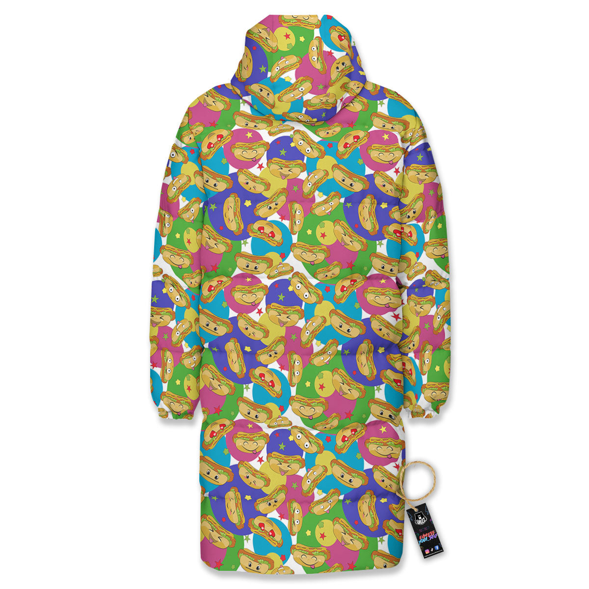 Hot Dog Colorful Print Pattern Long Down Jacket-grizzshop