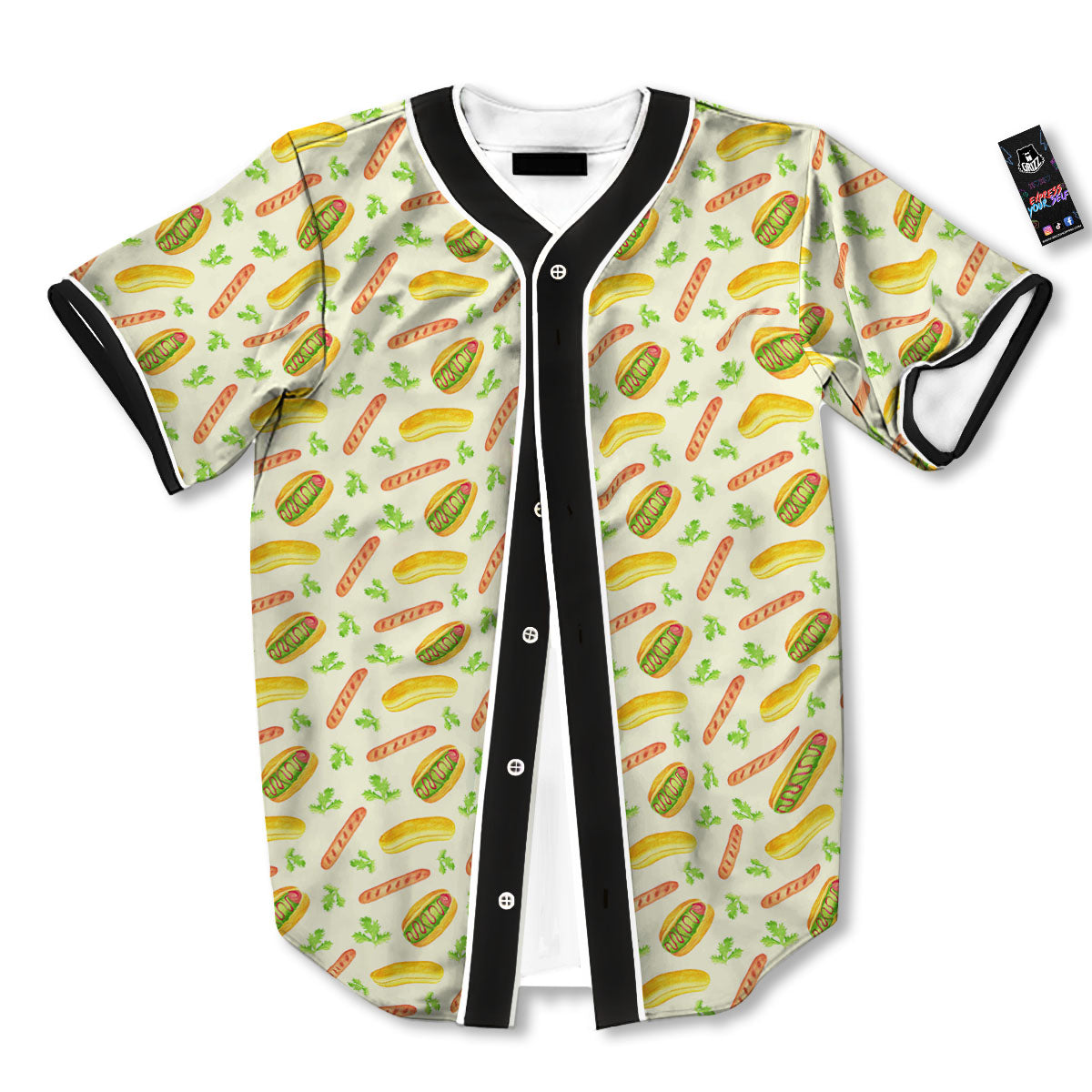 Hot Dog Drawing Print Pattern Baseball Jersey-grizzshop