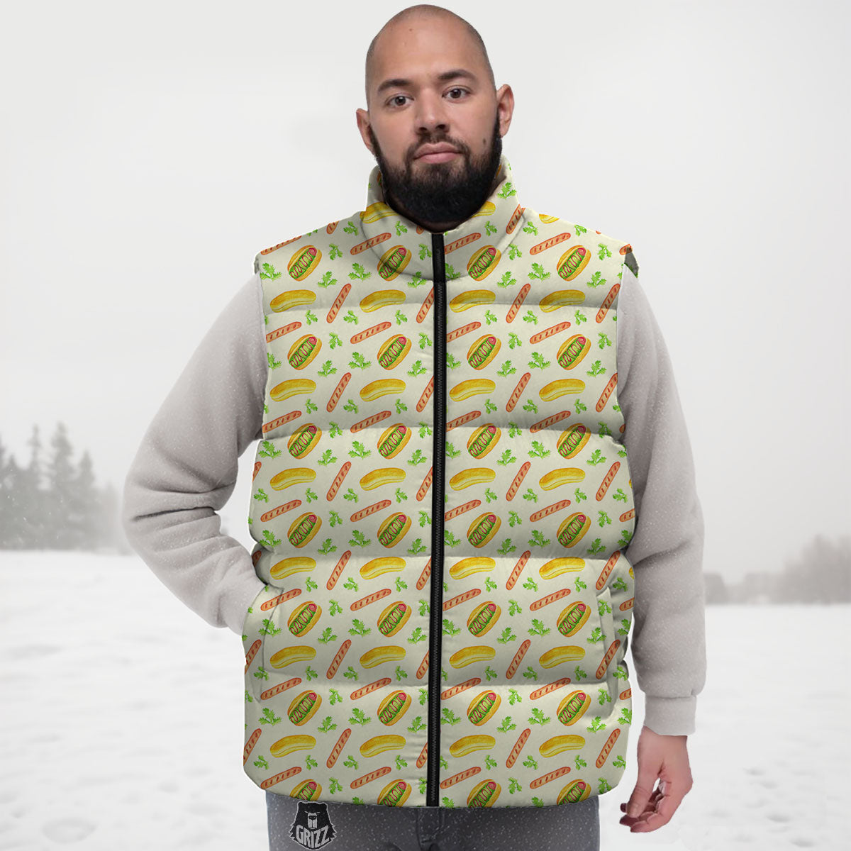 Hot Dog Drawing Print Pattern Down Vest