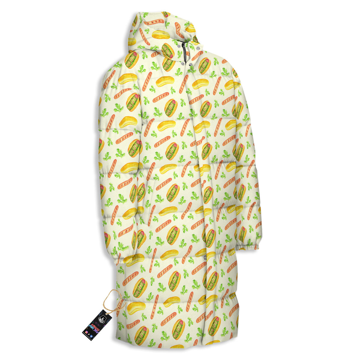 Hot Dog Drawing Print Pattern Long Down Jacket-grizzshop