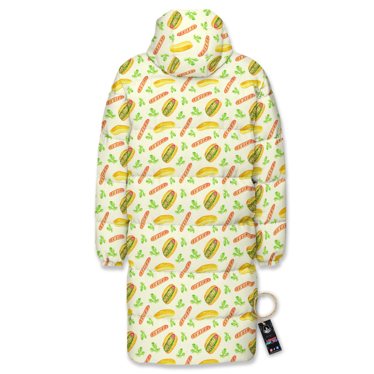 Hot Dog Drawing Print Pattern Long Down Jacket-grizzshop