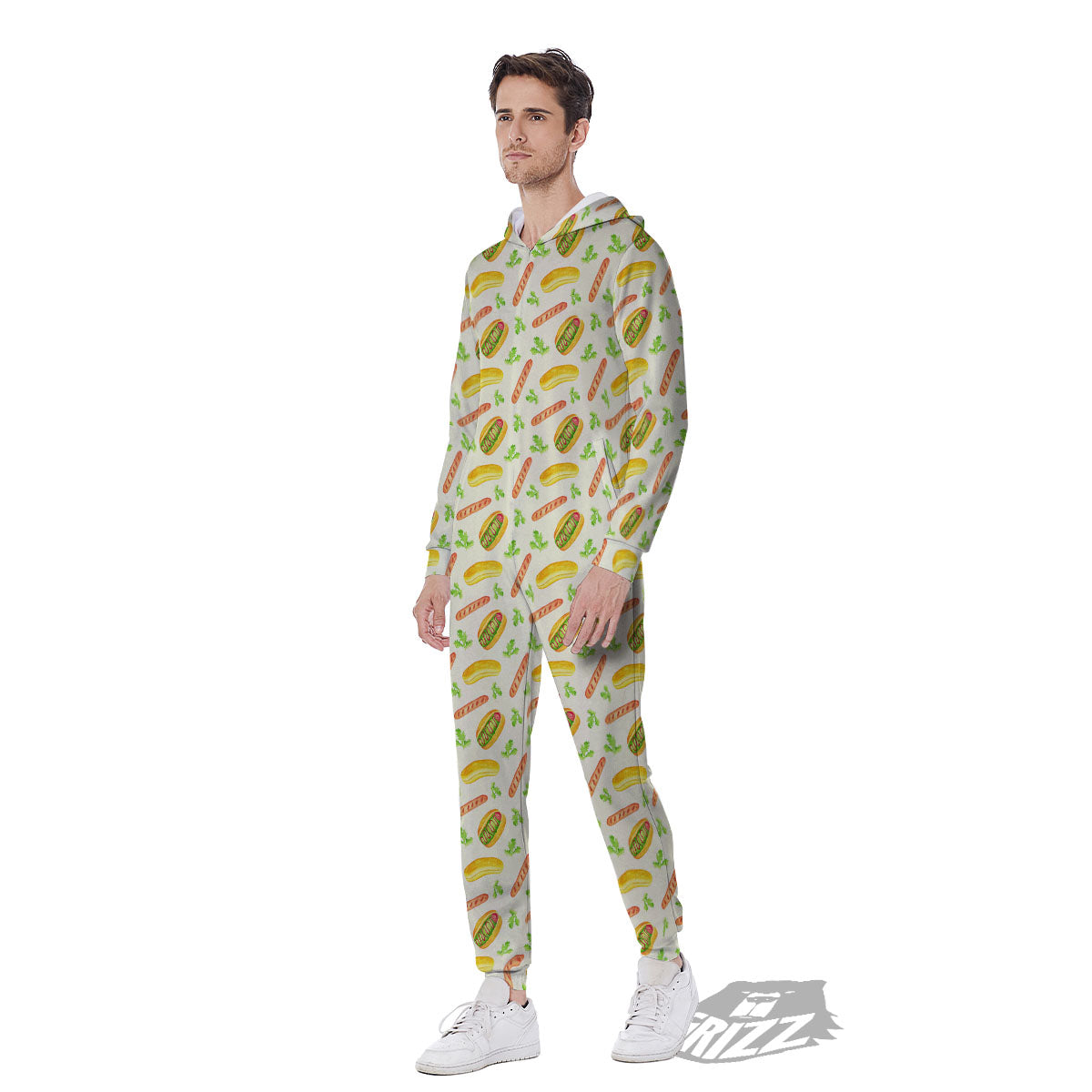 Hot Dog Drawing Print Pattern Men's Jumpsuit-grizzshop
