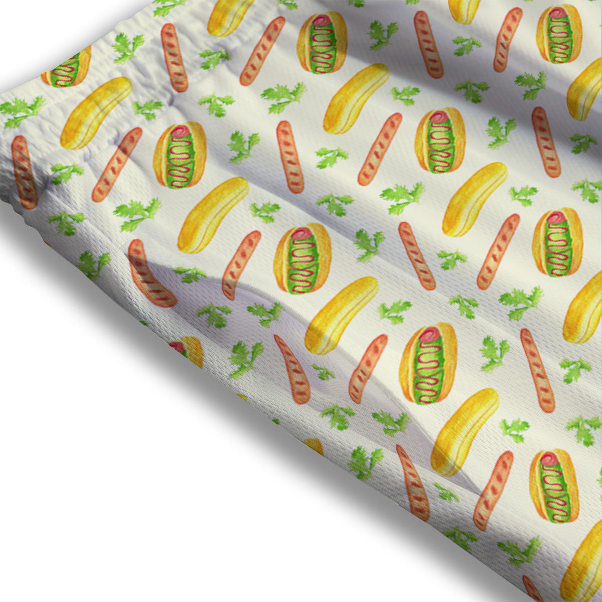 Hot Dog Drawing Print Pattern Mesh Shorts