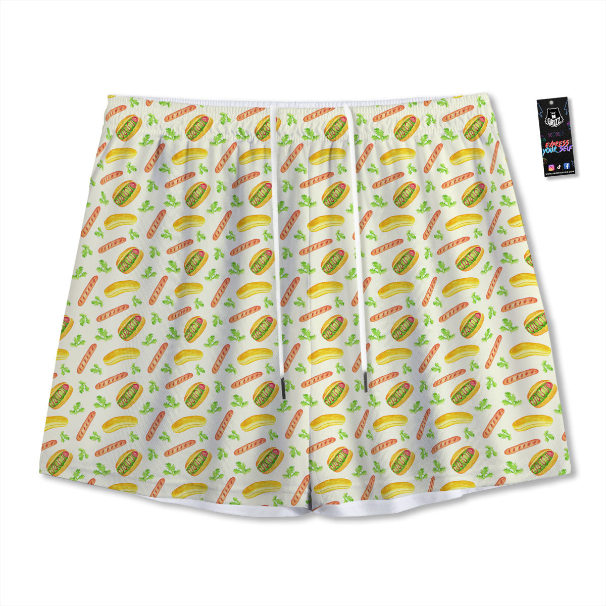 Hot Dog Drawing Print Pattern Mesh Shorts