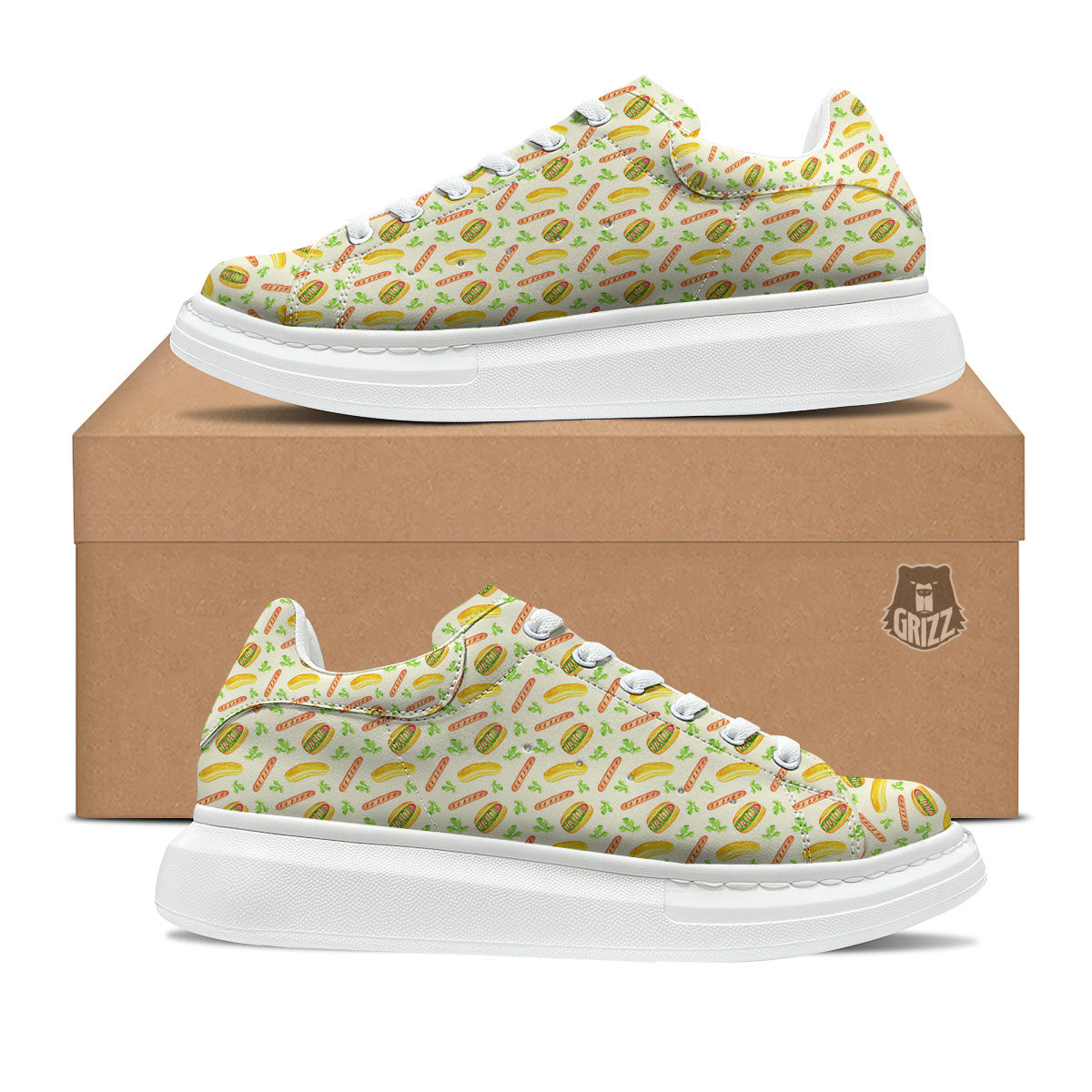 Hot Dog Drawing Print Pattern Platform Shoes-grizzshop