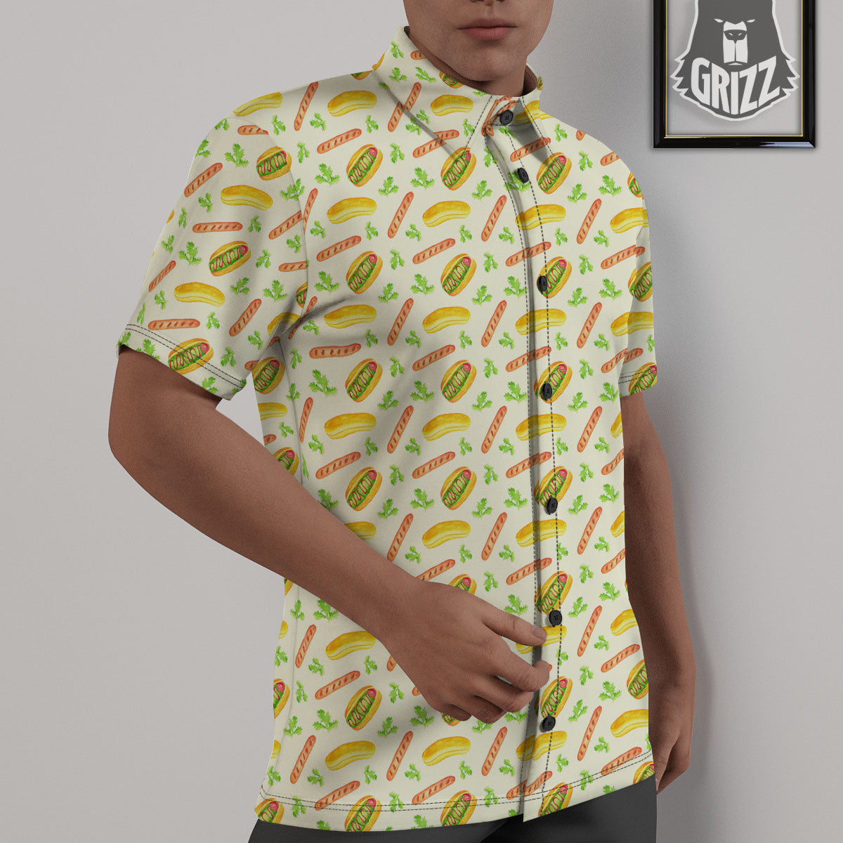 Hot Dog Drawing Print Pattern Untucked Shirts-grizzshop