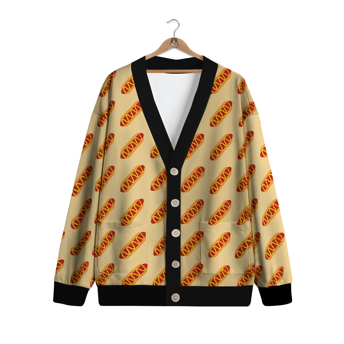 Hot Dog Yellow Print Pattern Cardigan-grizzshop