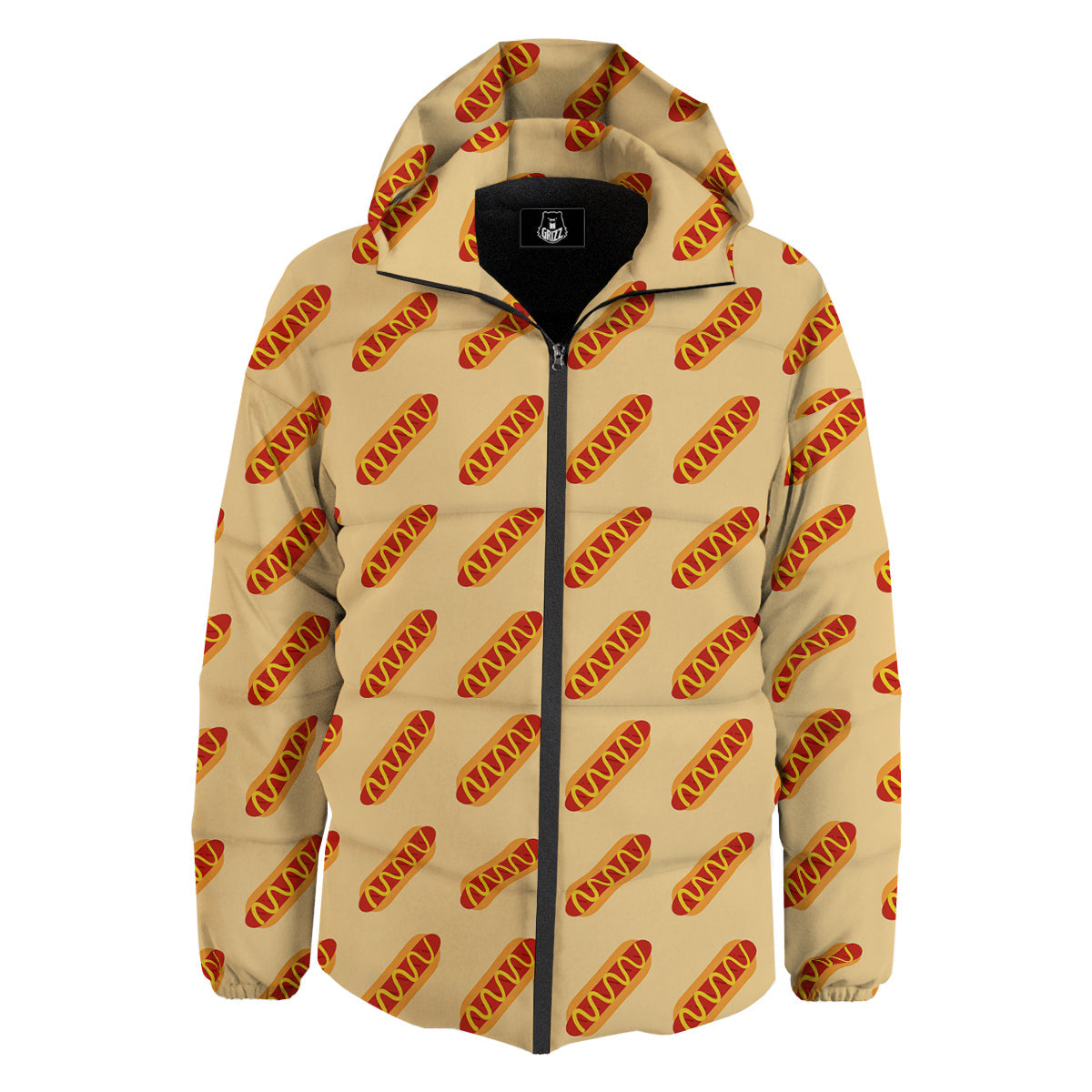 Hot Dog Yellow Print Pattern Down Jacket-grizzshop