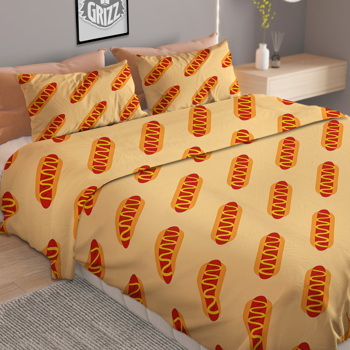 Hot Dog Yellow Print Pattern Duvet Cover Bedding Set