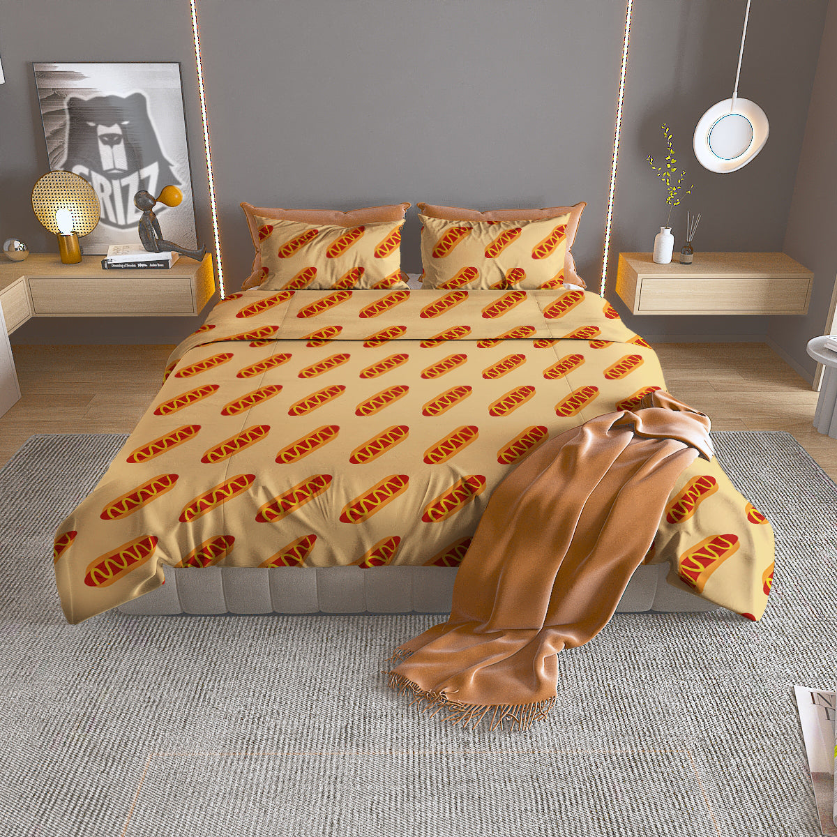 Hot Dog Yellow Print Pattern Duvet Cover Bedding Set