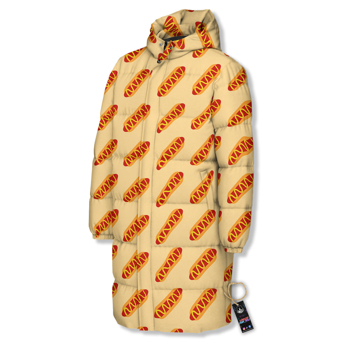 Hot Dog Yellow Print Pattern Long Down Jacket-grizzshop