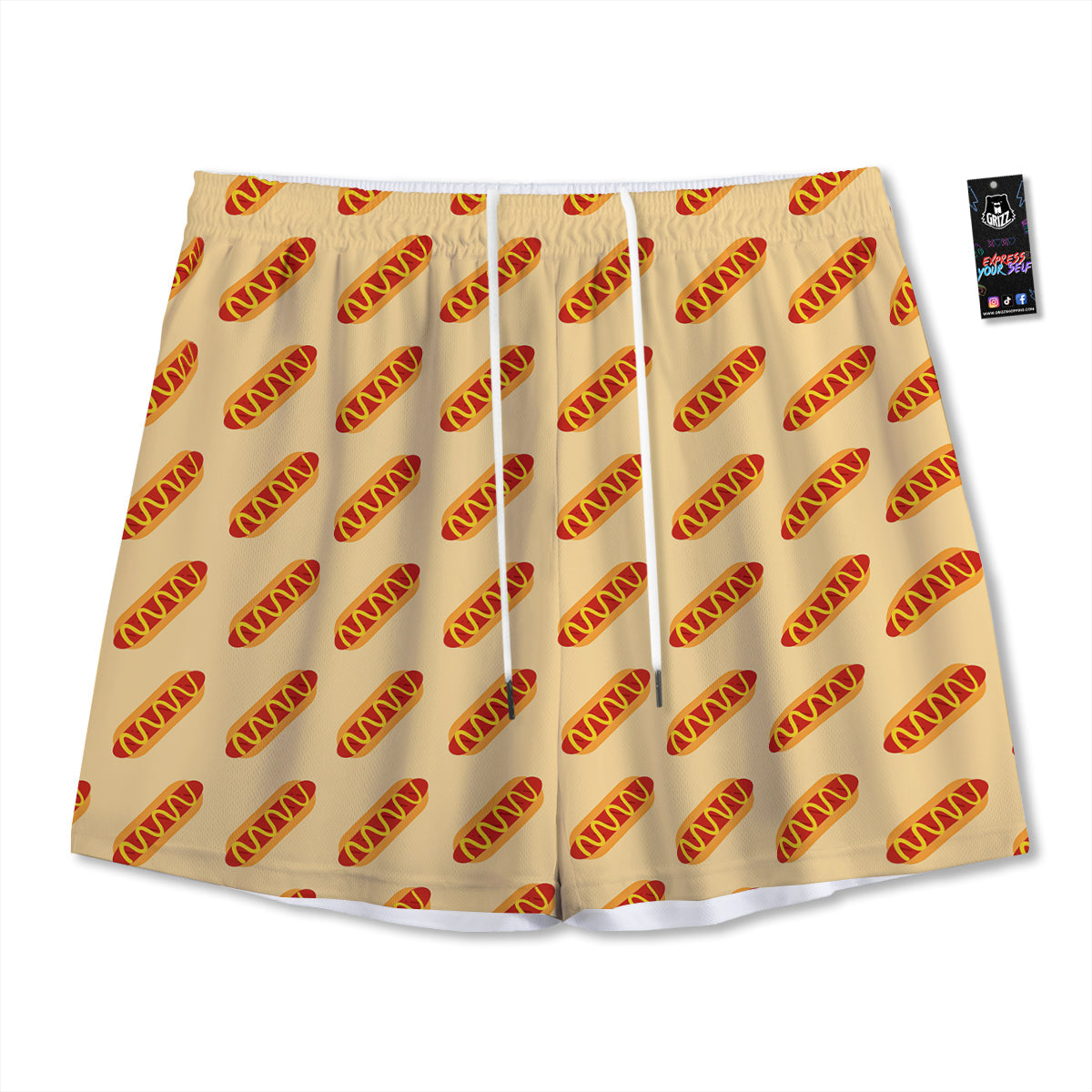 Hot Dog Yellow Print Pattern Mesh Shorts