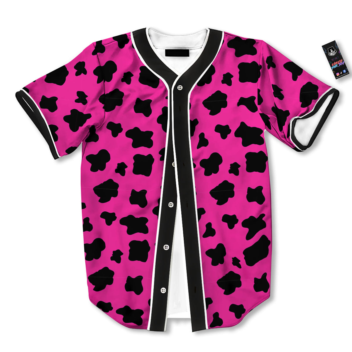Hot Pink And Black Cow Print Baseball Jersey-grizzshop