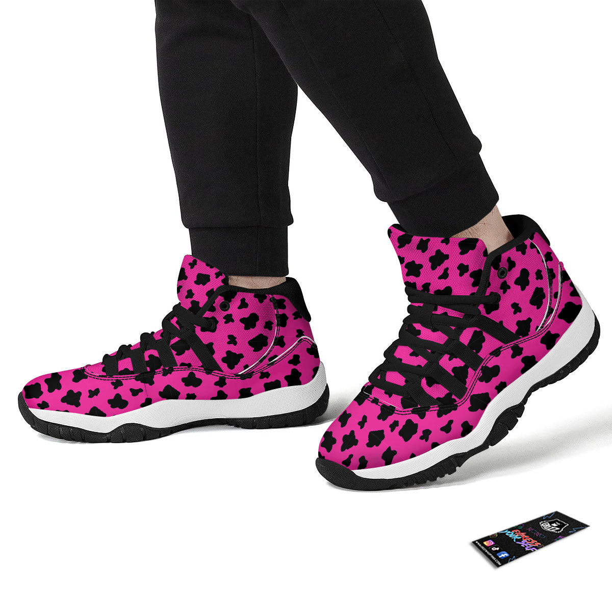 Hot Pink And Black Cow Print Black Bball Shoes-grizzshop