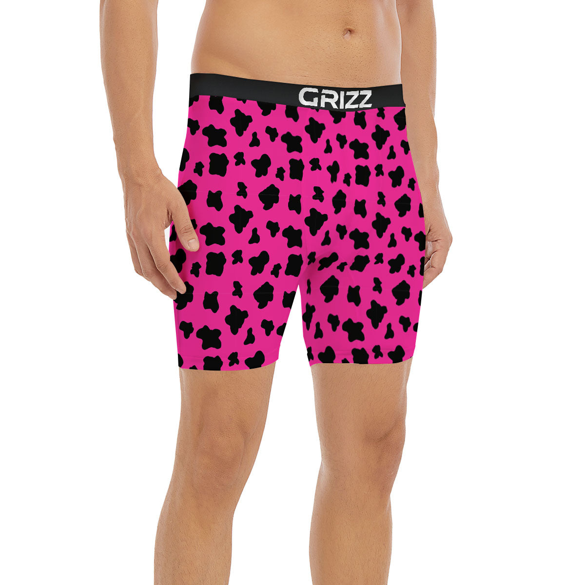 Hot Pink And Black Cow Print Boxer Briefs-grizzshop