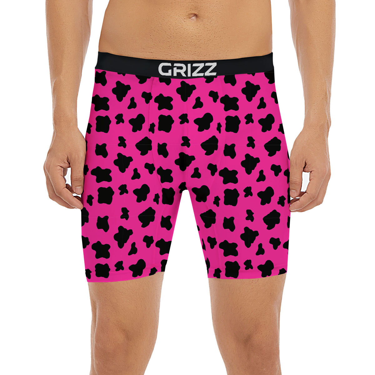 Hot Pink And Black Cow Print Boxer Briefs-grizzshop