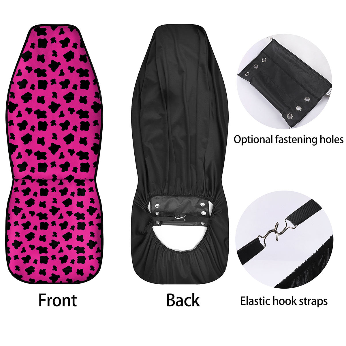 Hot Pink And Black Cow Print Car Seat Covers-grizzshop