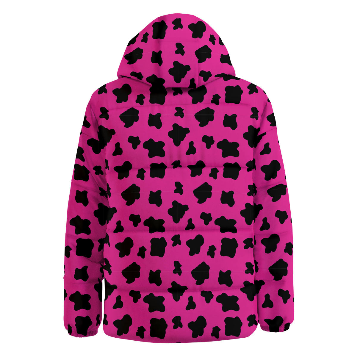 Hot Pink And Black Cow Print Down Jacket-grizzshop