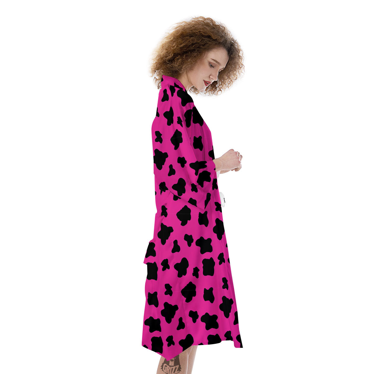 Hot Pink And Black Cow Print Kimono-grizzshop