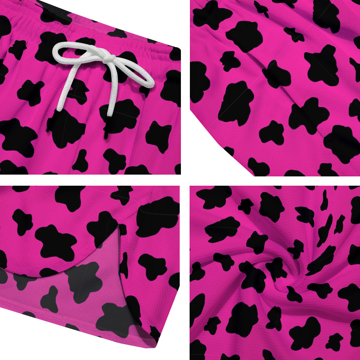 Hot Pink And Black Cow Print Men's Running Shorts-grizzshop