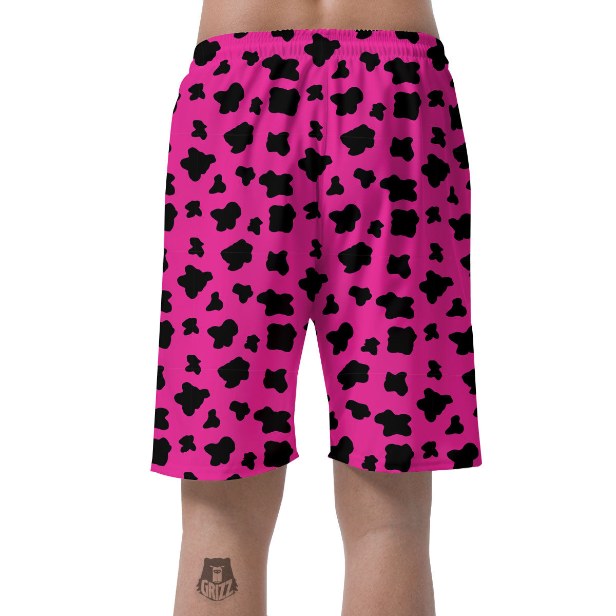 Hot Pink And Black Cow Print Men's Shorts-grizzshop