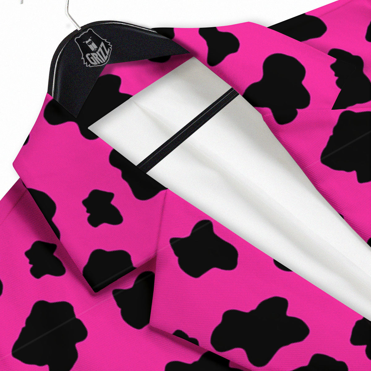 Hot Pink And Black Cow Print Men's Sport Coat-grizzshop