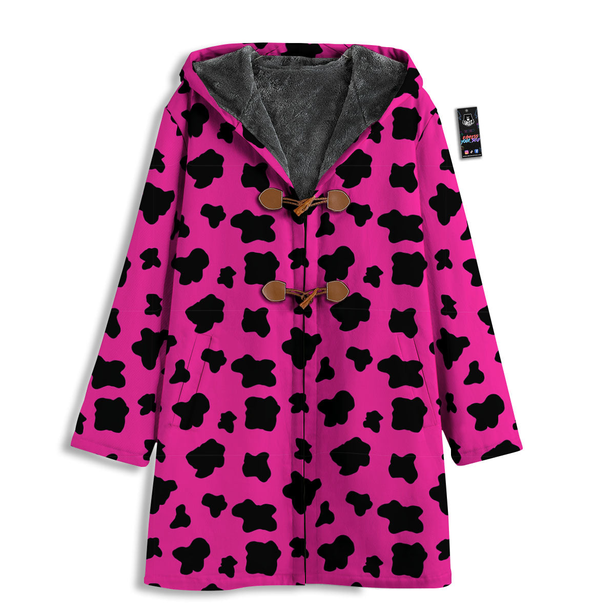 Hot Pink And Black Cow Print Men's Windbreaker Jacket-grizzshop
