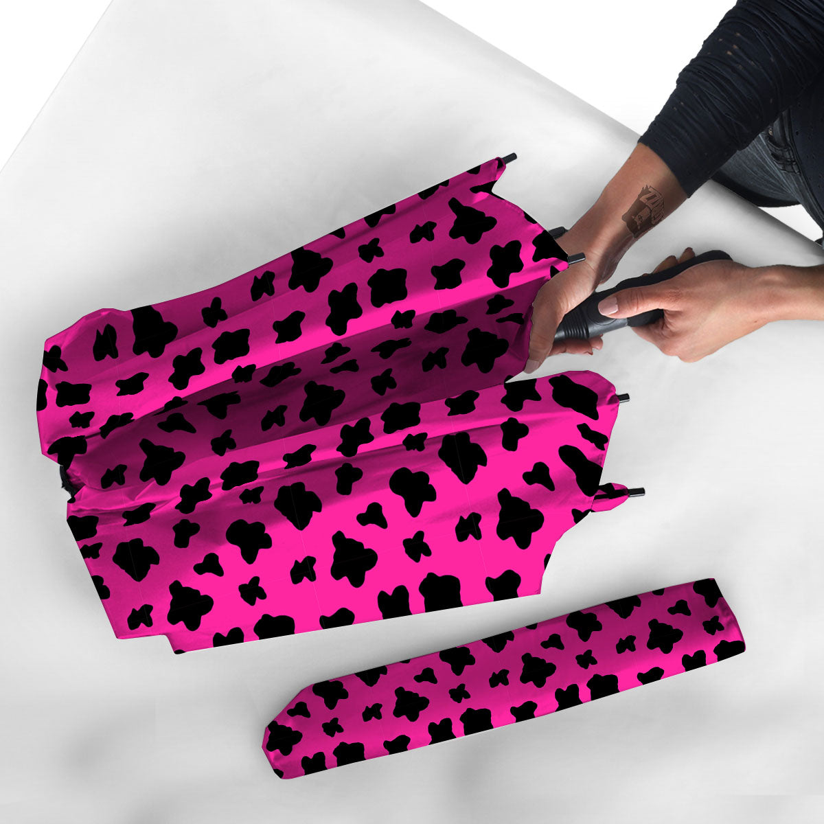 Hot Pink And Black Cow Print Umbrella-grizzshop