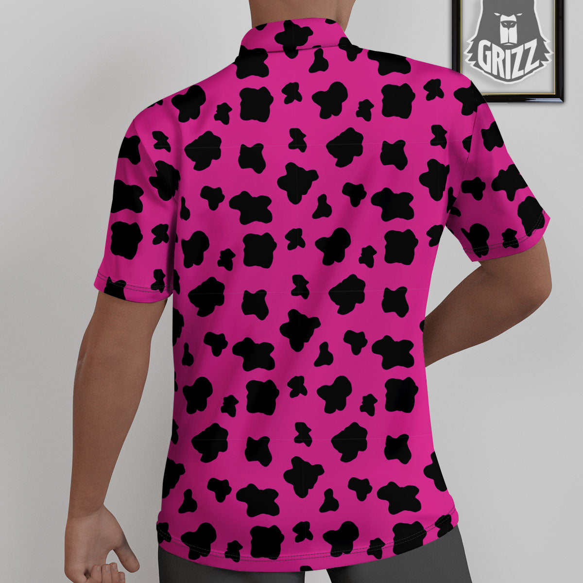 Hot Pink And Black Cow Print Untucked Shirts-grizzshop