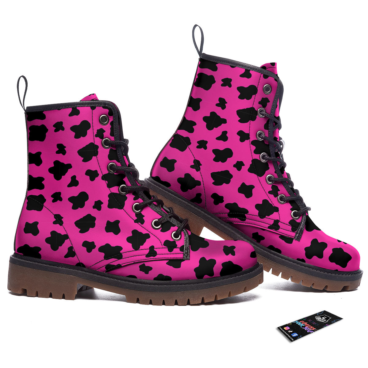 Hot Pink And Black Cow Print Work Boots-grizzshop