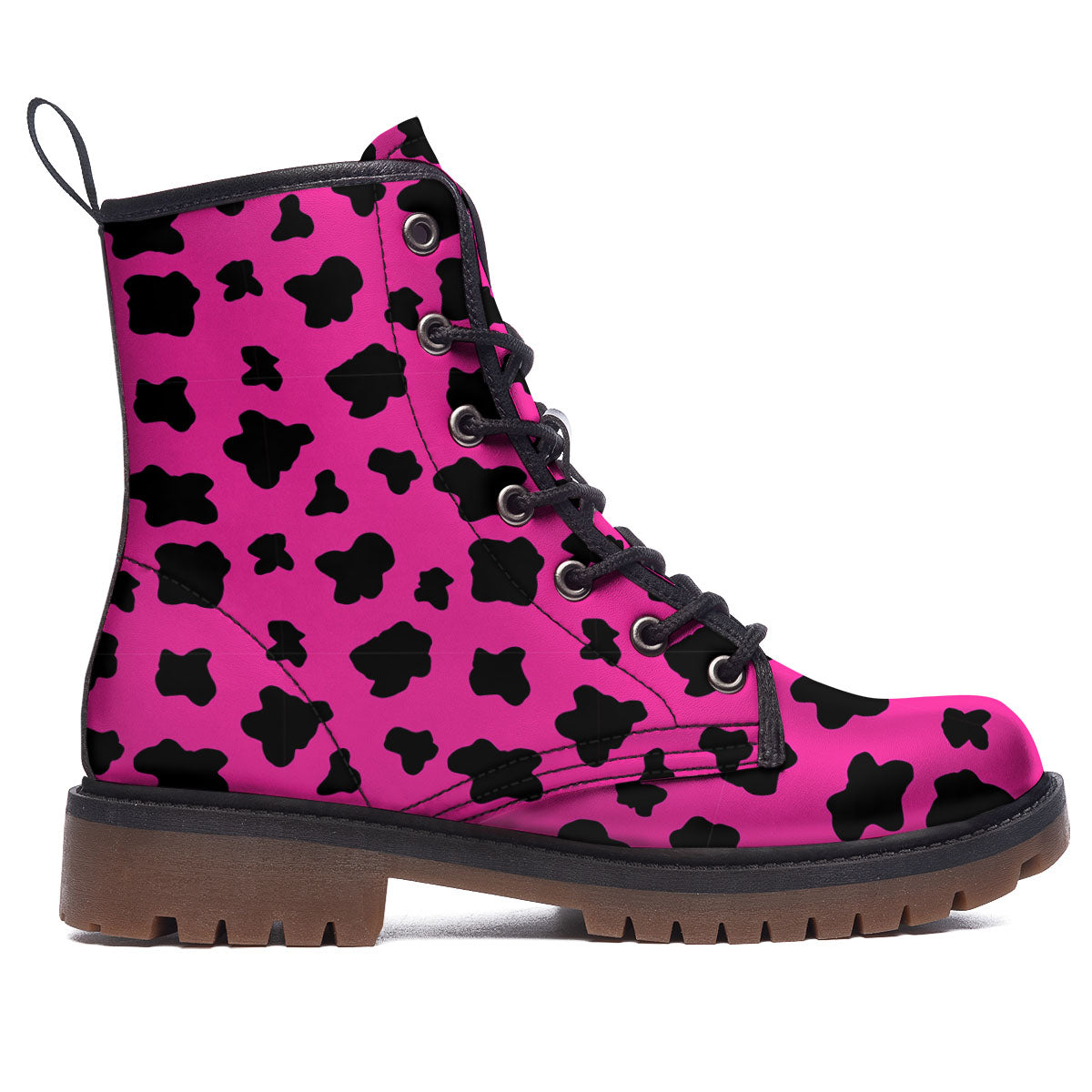 Hot Pink And Black Cow Print Work Boots-grizzshop
