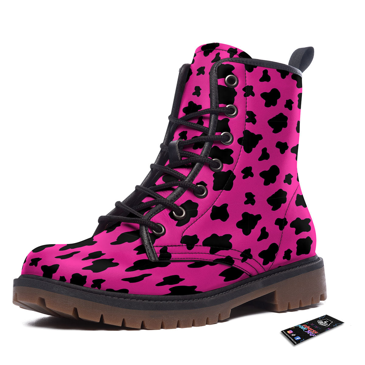 Hot Pink And Black Cow Print Work Boots-grizzshop