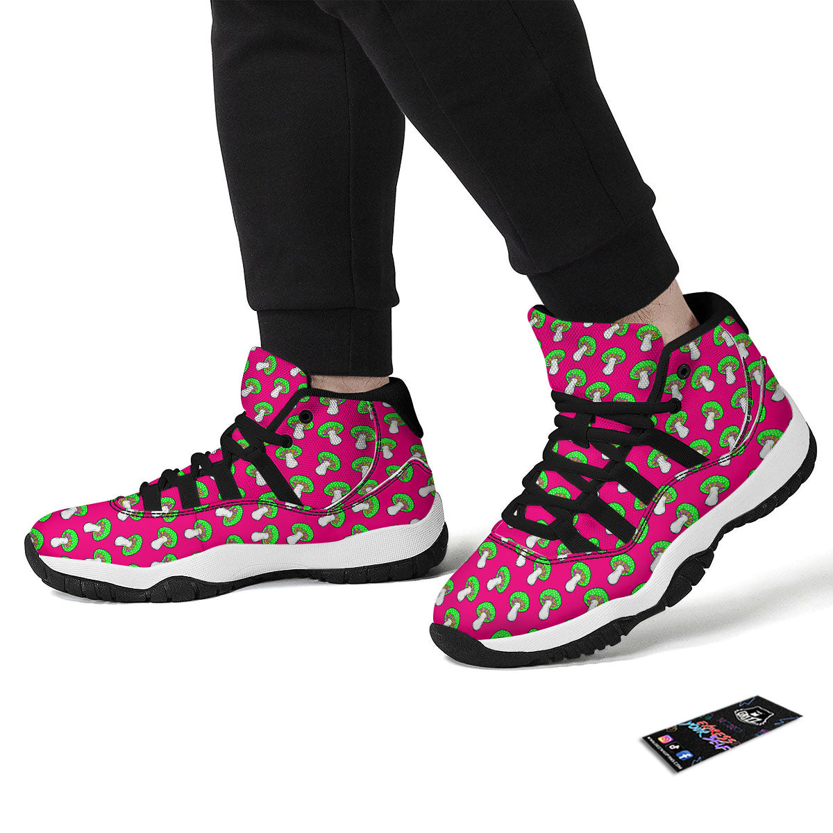 Hot Pink Crazy Mushroom Print Pattern Black Bball Shoes-grizzshop