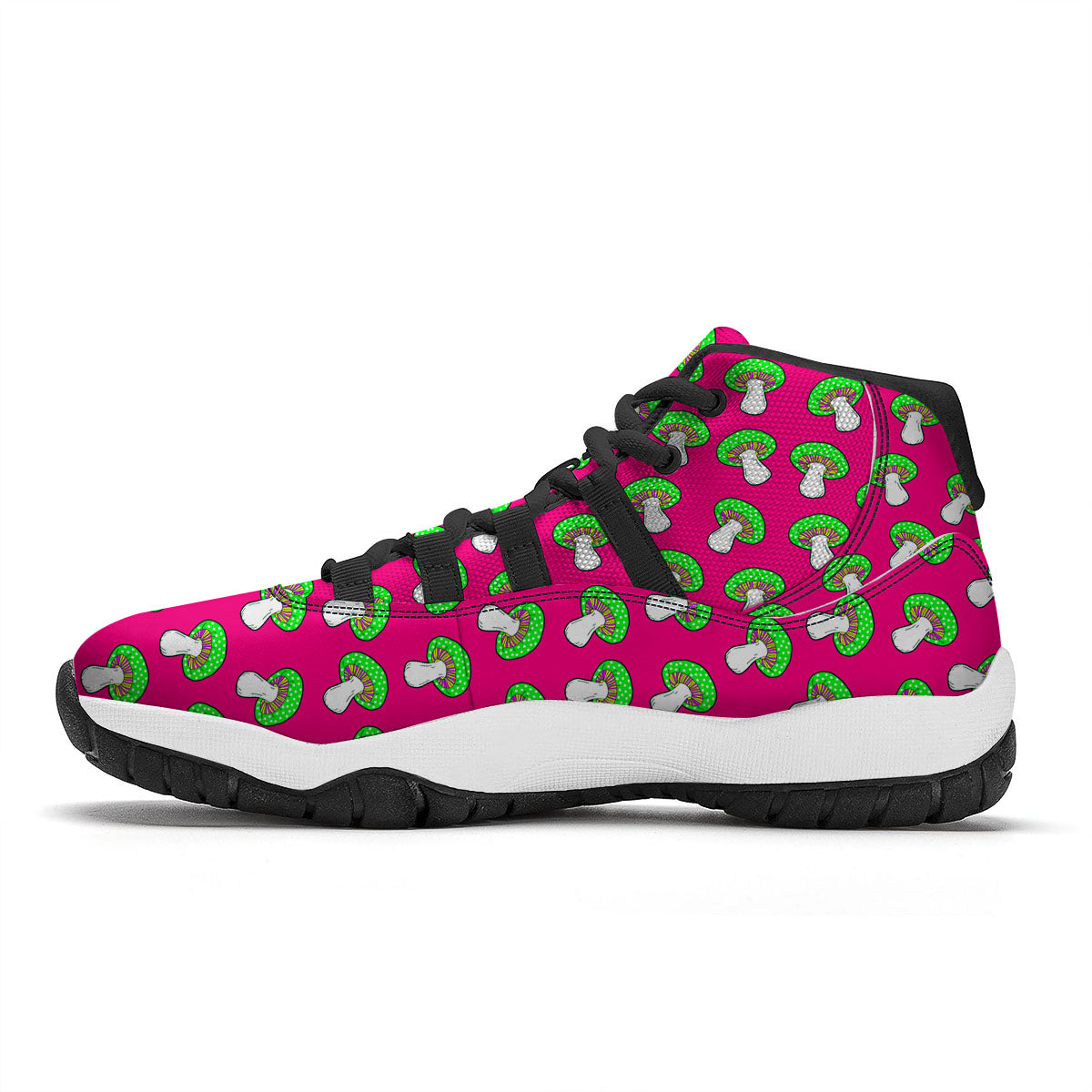 Hot Pink Crazy Mushroom Print Pattern Black Bball Shoes-grizzshop