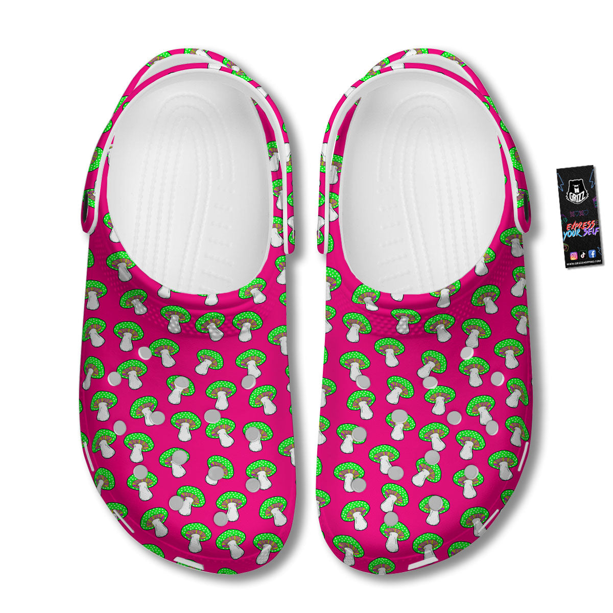 Hot Pink Crazy Mushroom Print Pattern Clog-grizzshop