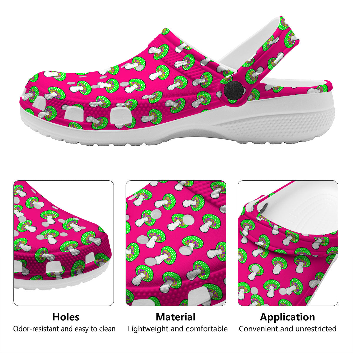 Hot Pink Crazy Mushroom Print Pattern Clog-grizzshop