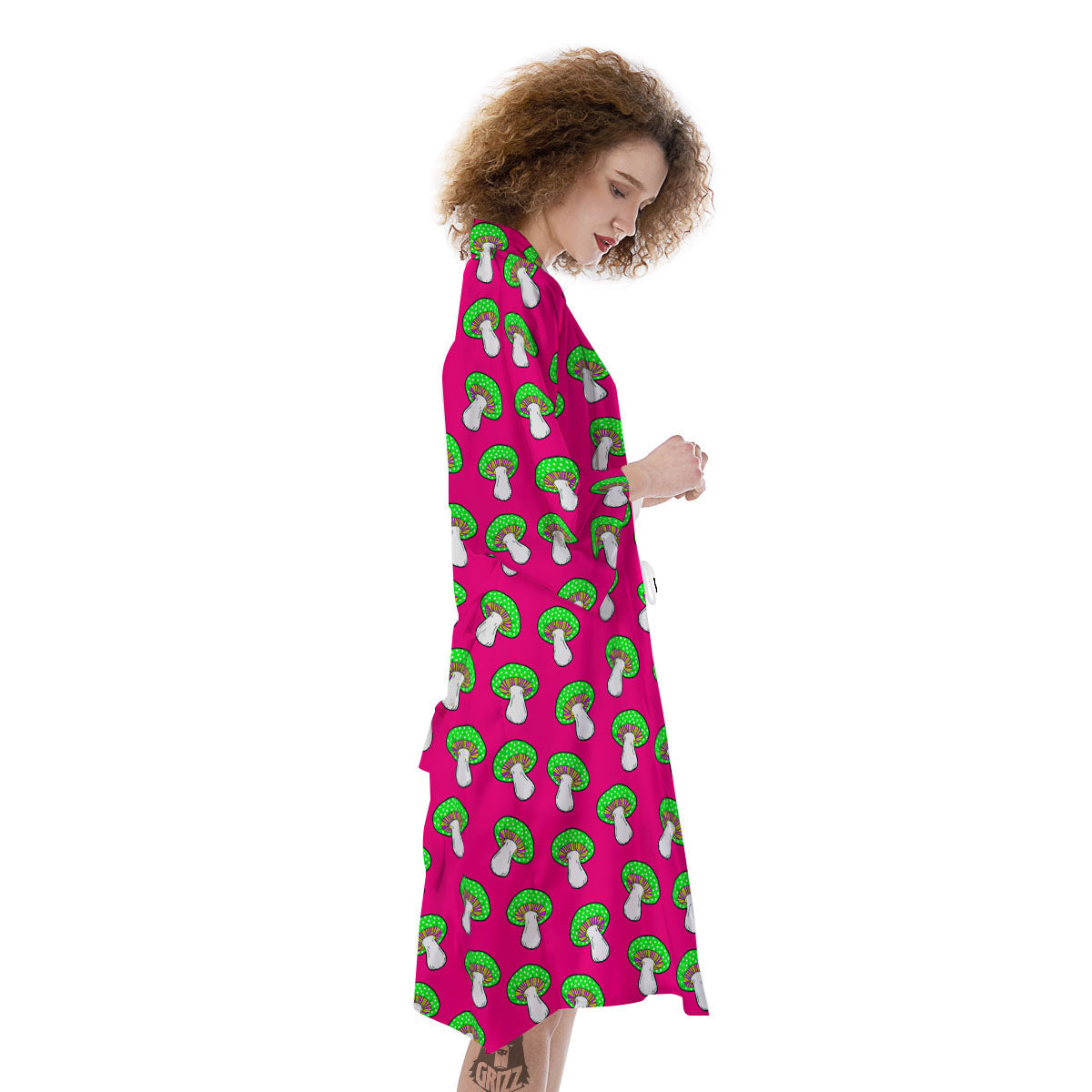 Hot Pink Crazy Mushroom Print Pattern Kimono-grizzshop