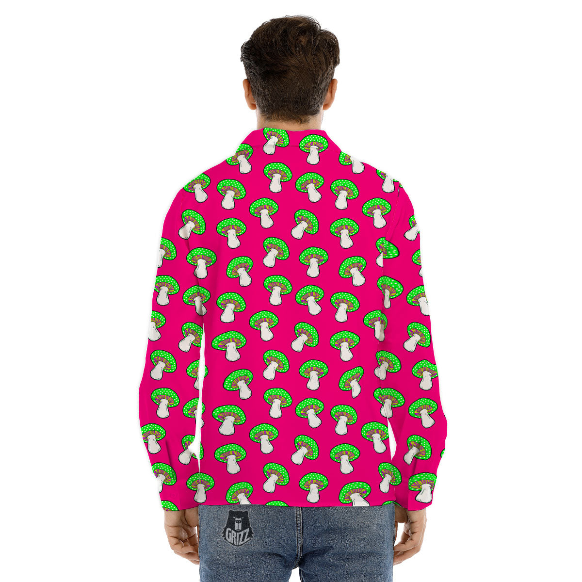 Hot Pink Crazy Mushroom Print Pattern Men's Dress Shirts-grizzshop