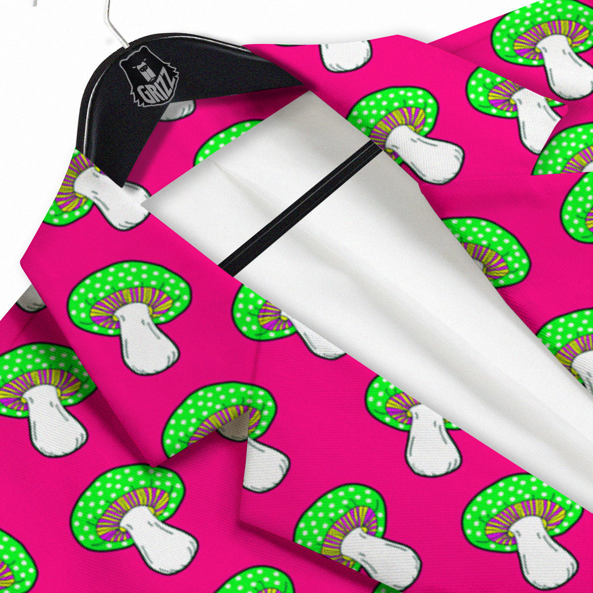 Hot Pink Crazy Mushroom Print Pattern Men's Sport Coat-grizzshop