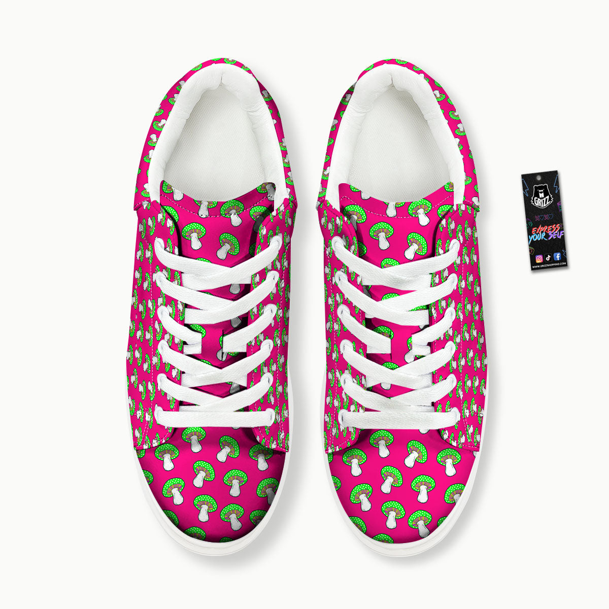 Hot Pink Crazy Mushroom Print Pattern Platform Shoes-grizzshop