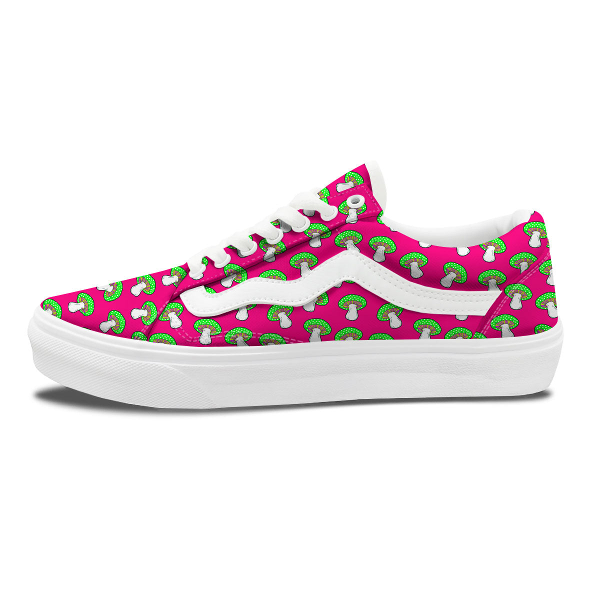 Hot Pink Crazy Mushroom Print Pattern Skate Shoes-grizzshop