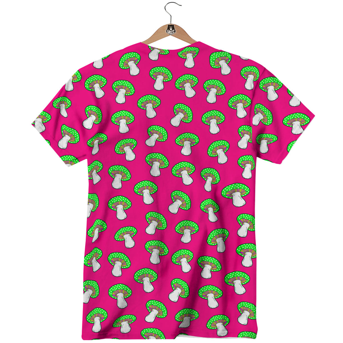Hot Pink Crazy Mushroom Print Pattern T-Shirt-grizzshop