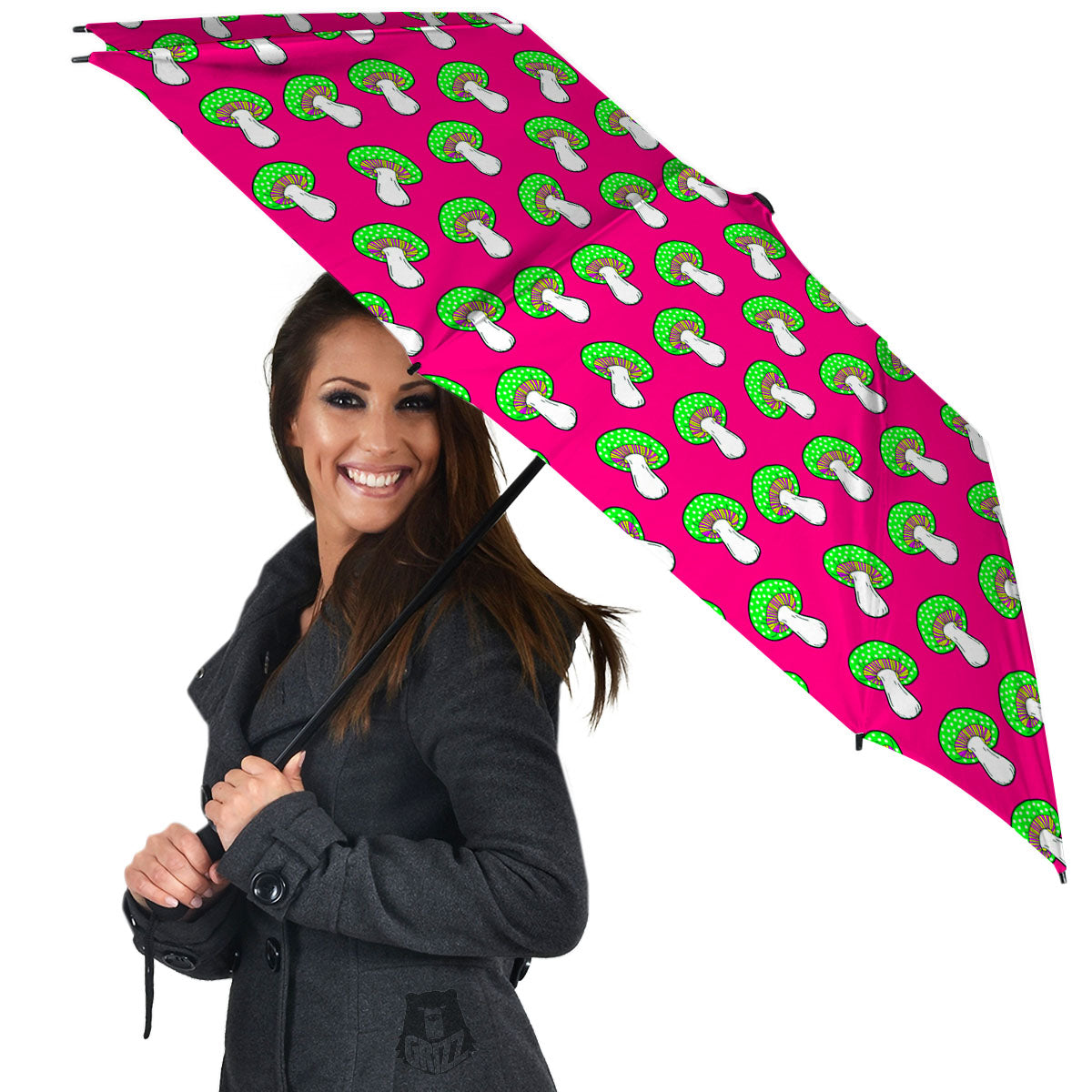 Hot Pink Crazy Mushroom Print Pattern Umbrella-grizzshop