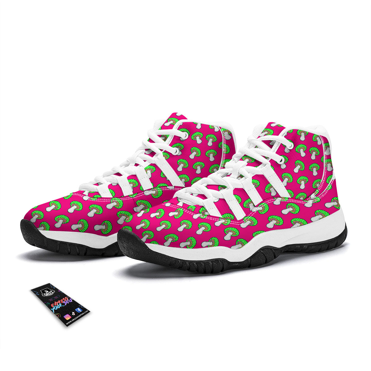 Hot Pink Crazy Mushroom Print Pattern White Bball Shoes-grizzshop