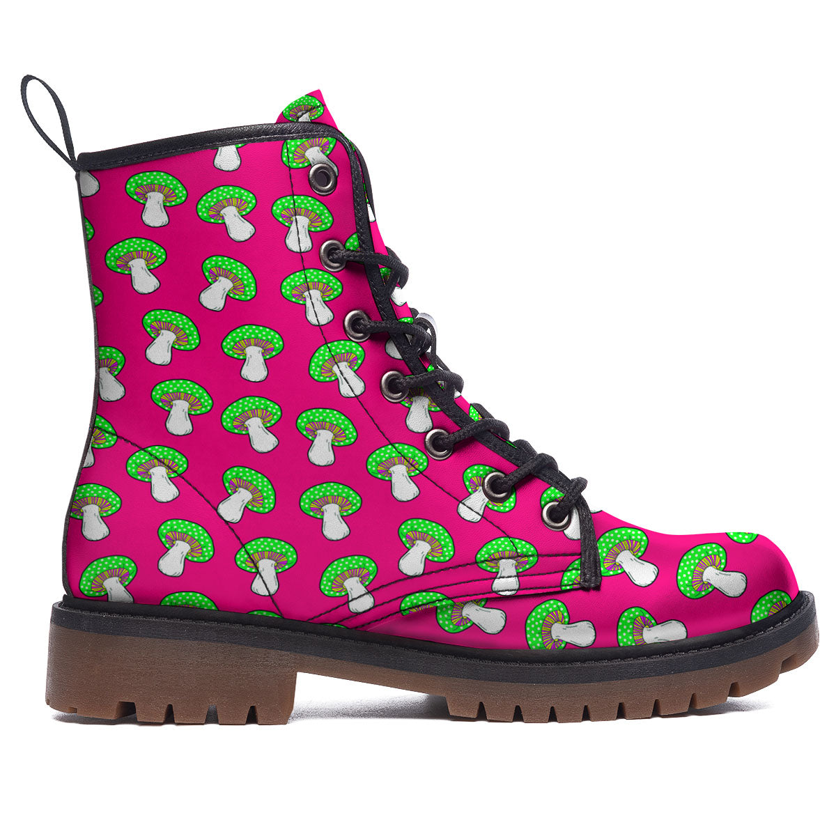 Hot Pink Crazy Mushroom Print Pattern Work Boots-grizzshop